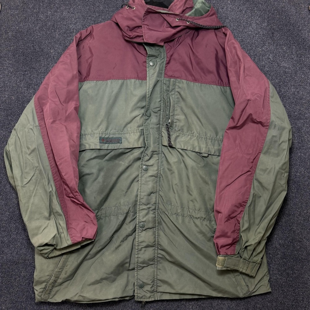 Vintage Columbia Jacket Mens 2XL Green Hooded Nylon Windbreaker Full Zip Outdoor